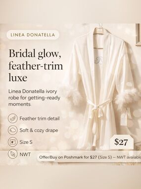Women's Linea Donatella Robe S/M Ivory Bride Feather Trim